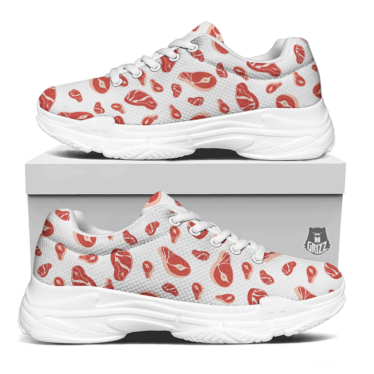 Meat Print Pattern White Chunky Shoes-grizzshop
