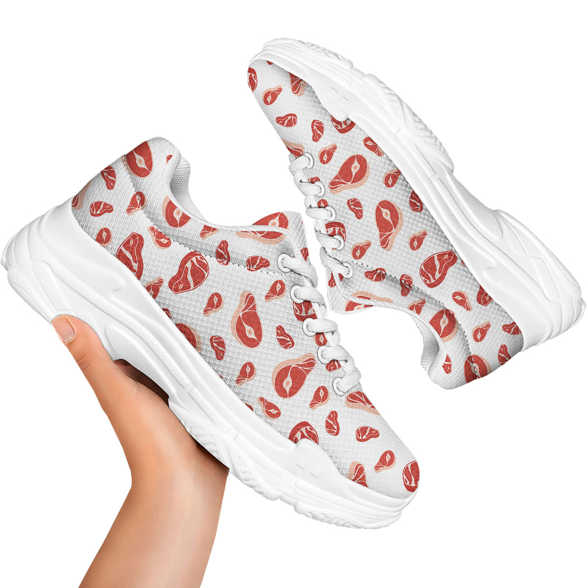 Meat Print Pattern White Chunky Shoes-grizzshop