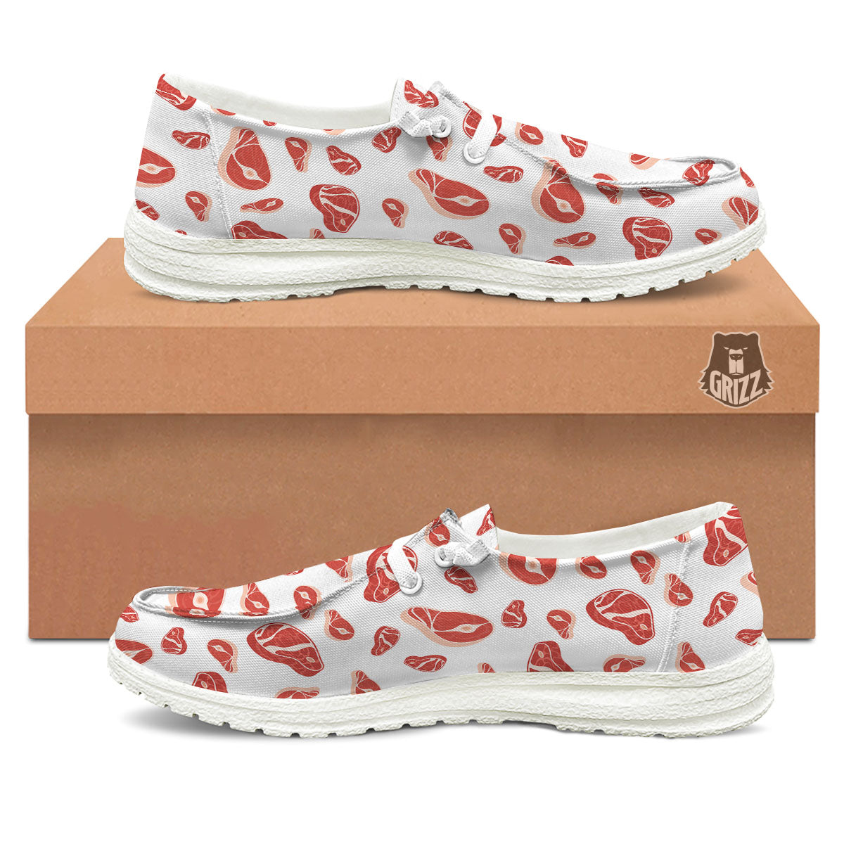 Meat Print Pattern White Loafers-grizzshop