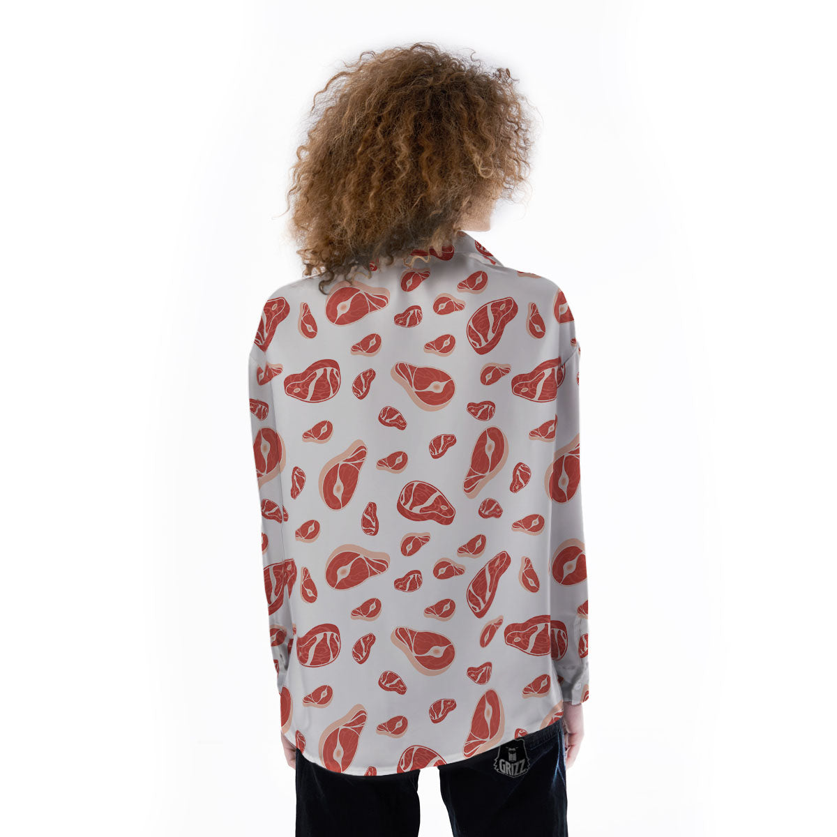 Meat Print Pattern Women's Long Sleeve Shirts-grizzshop