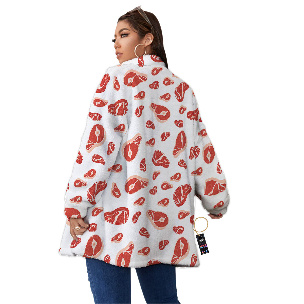 Meat Print Pattern Women's Sherpa Jacket-grizzshop