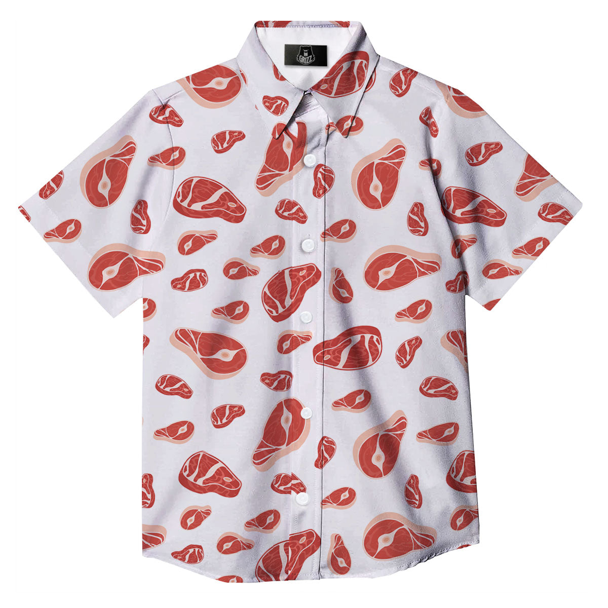 Meat Red Print Pattern Button Up Shirt-grizzshop
