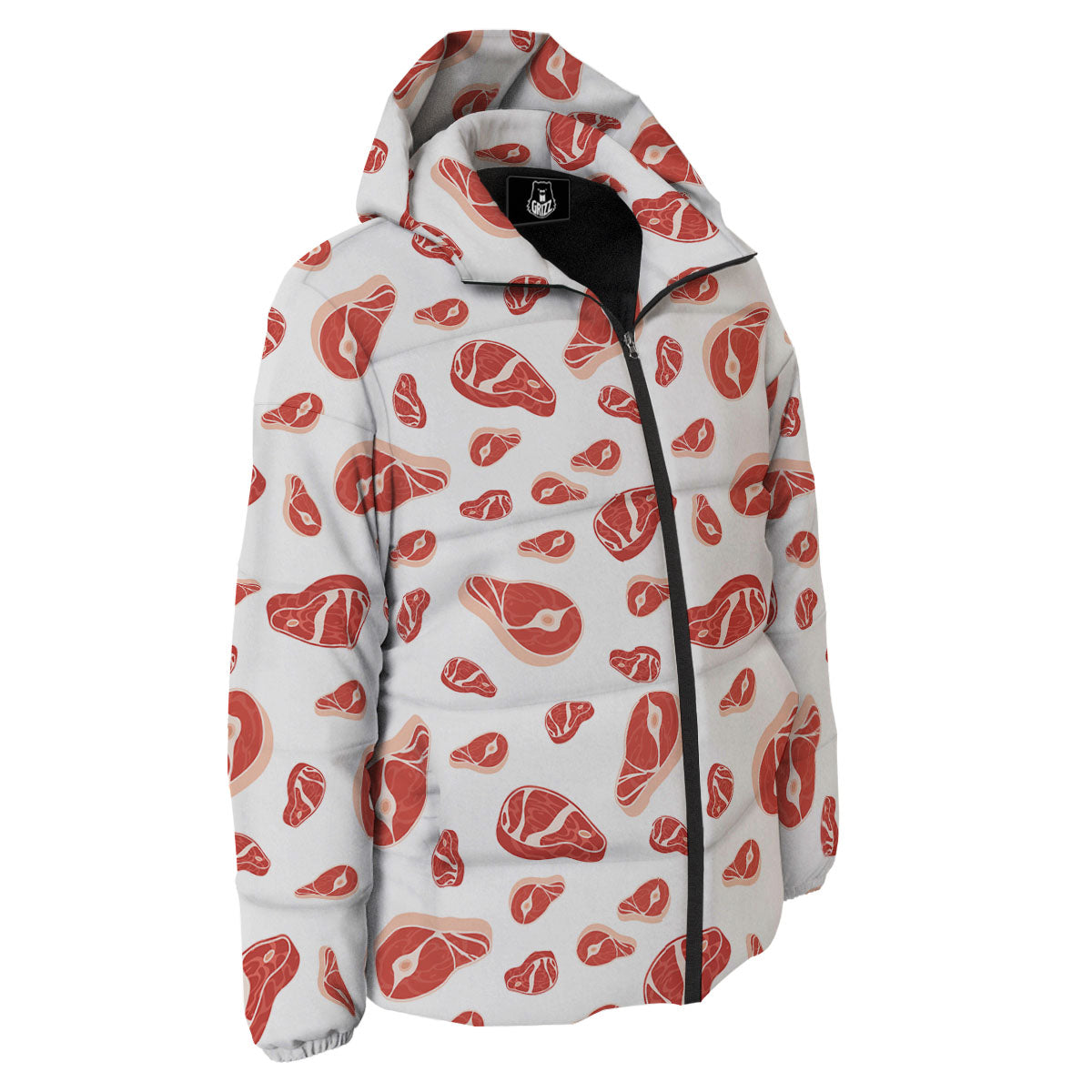 Meat Red Print Pattern Down Jacket-grizzshop