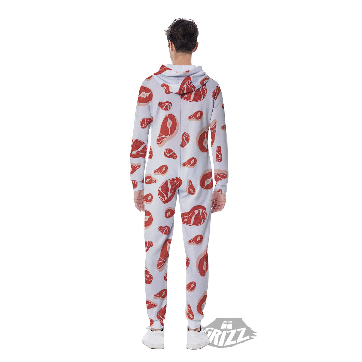 Meat Red Print Pattern Men's Jumpsuit-grizzshop