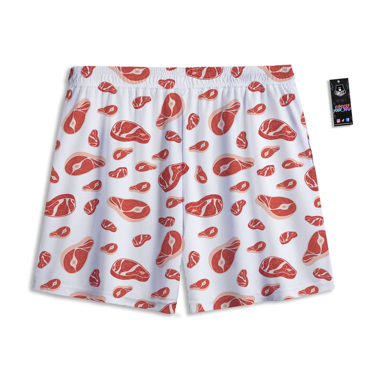 Meat Red Print Pattern Mesh Shorts-grizzshop