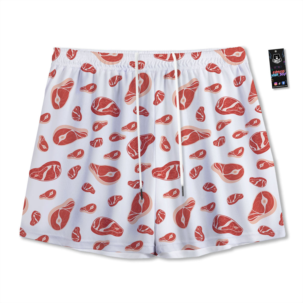 Meat Red Print Pattern Mesh Shorts