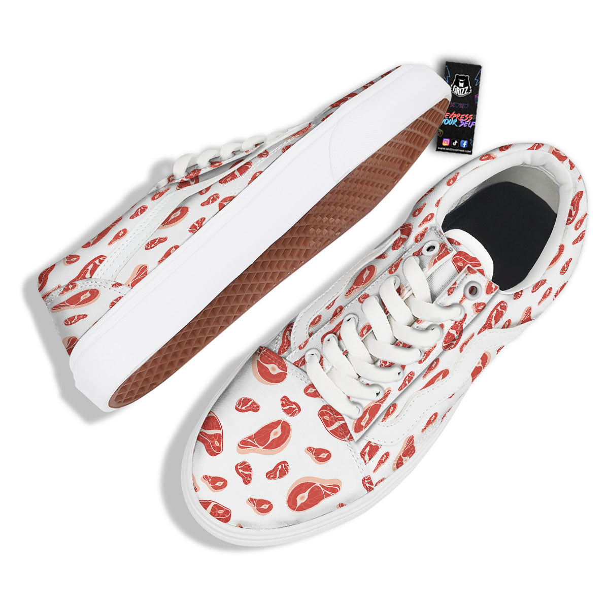Meat Red Print Pattern Skate Shoes-grizzshop