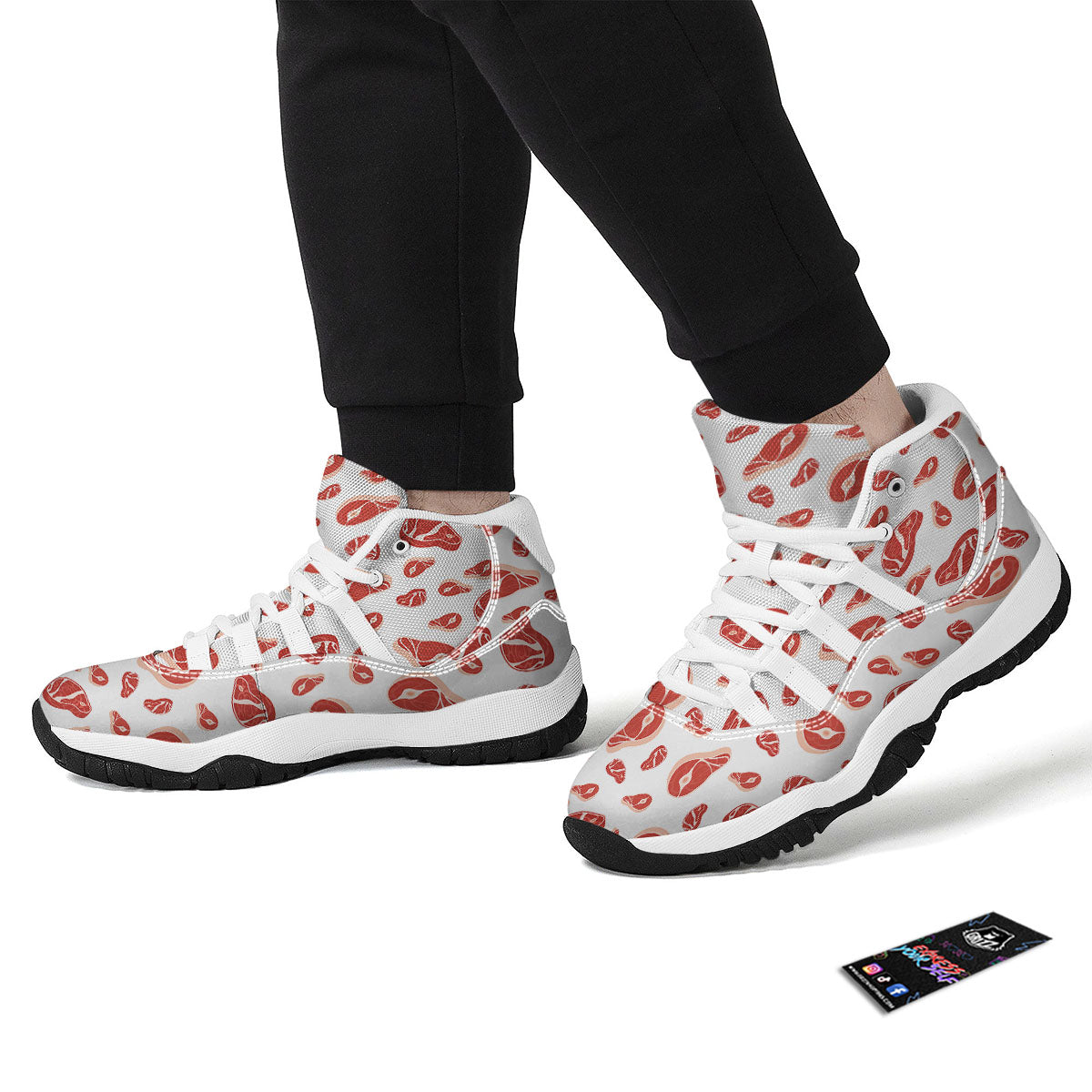 Meat Red Print Pattern White Bball Shoes-grizzshop