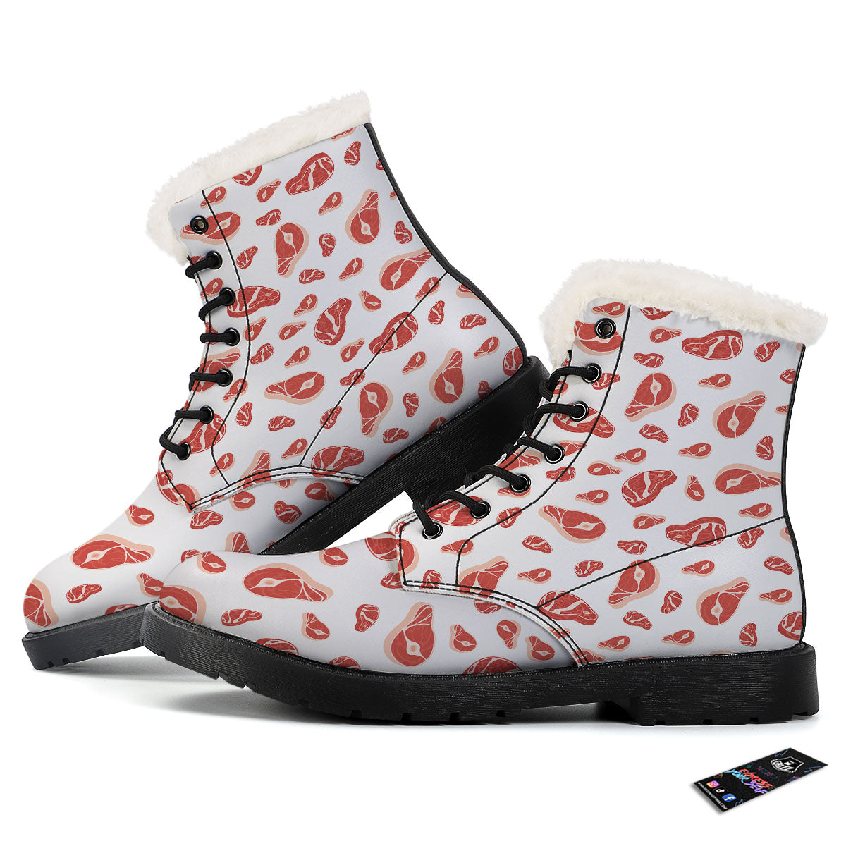 Meat Red Print Pattern Winter Boots-grizzshop