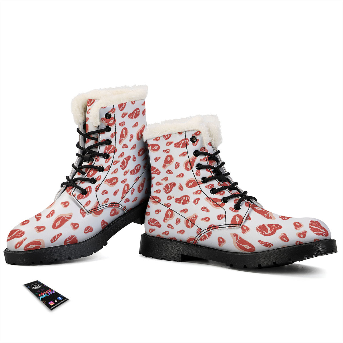 Meat Red Print Pattern Winter Boots-grizzshop