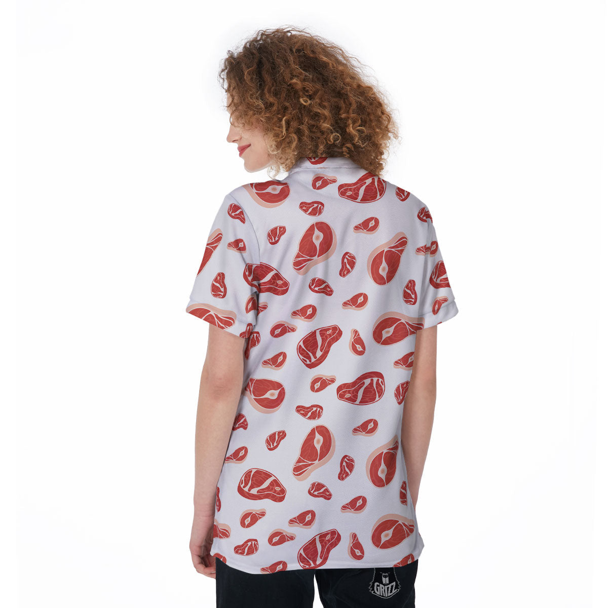 Meat Red Print Pattern Women's Golf Shirts-grizzshop