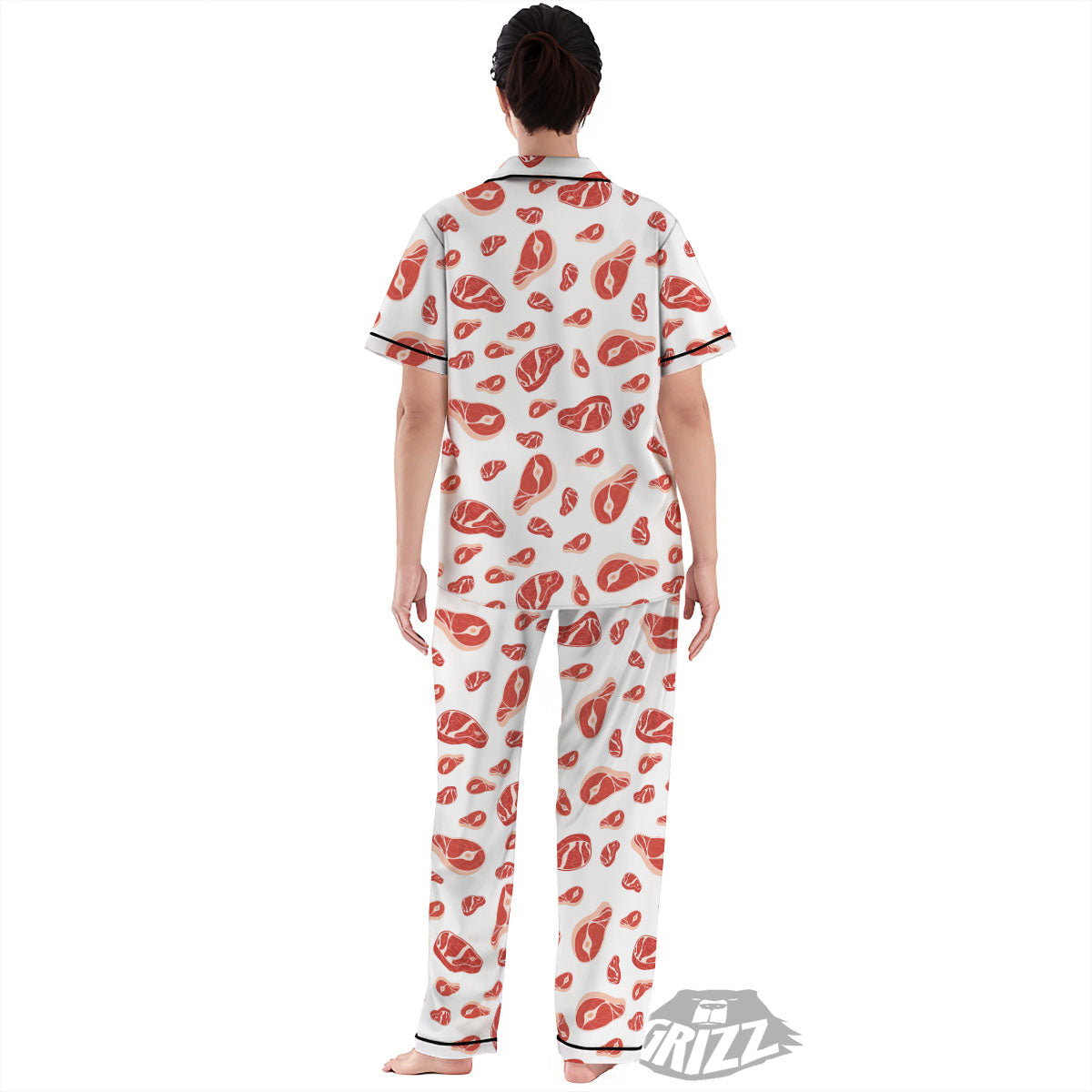 Meat Red Print Pattern Women's Pajamas Set-grizzshop