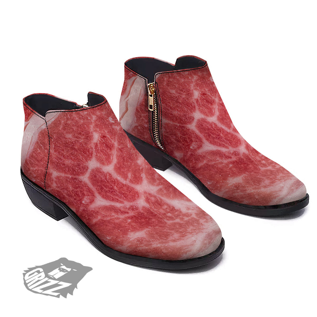 Meat Wagyu Beef Print Ankle Boots-grizzshop