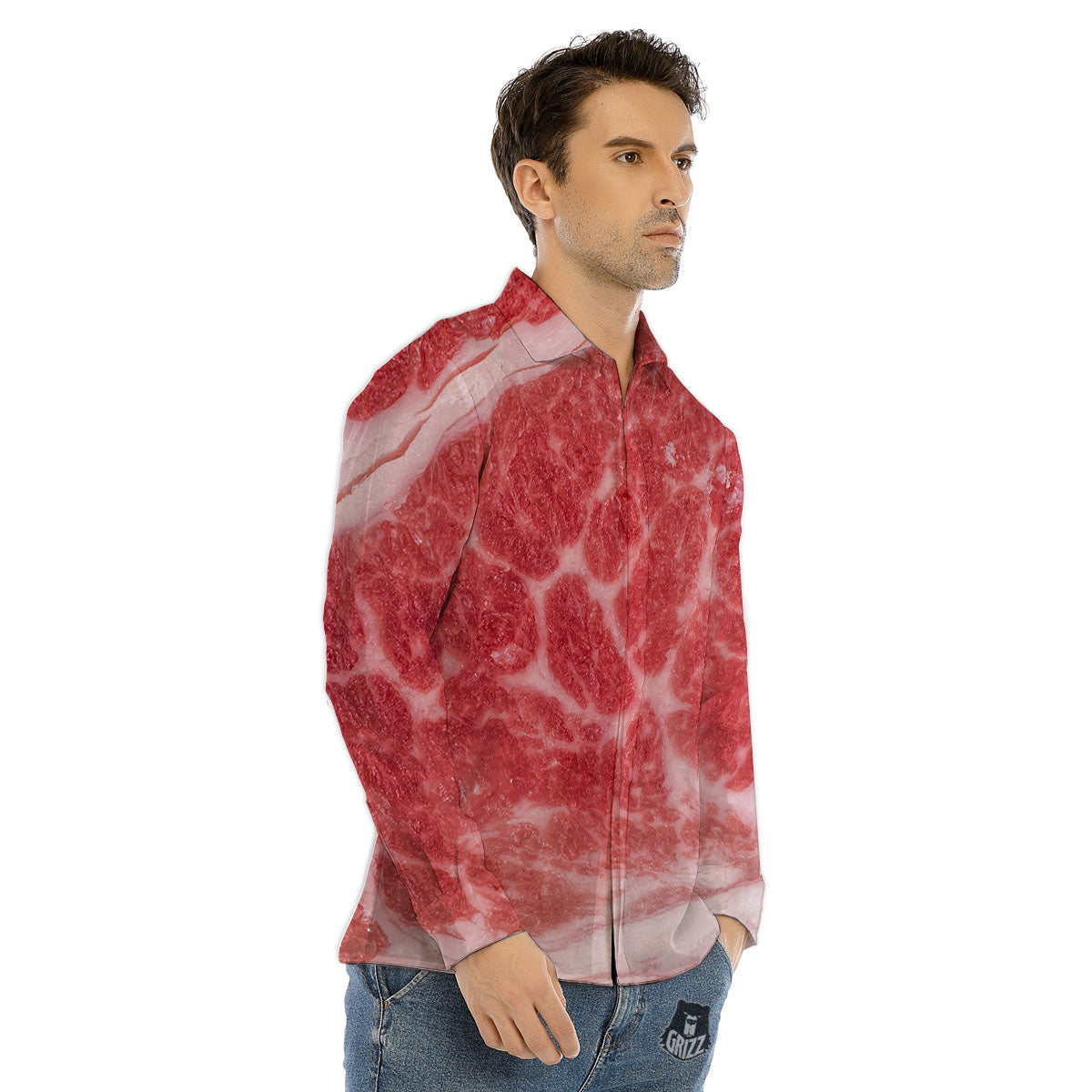 Meat Wagyu Beef Print Men's Dress Shirts-grizzshop