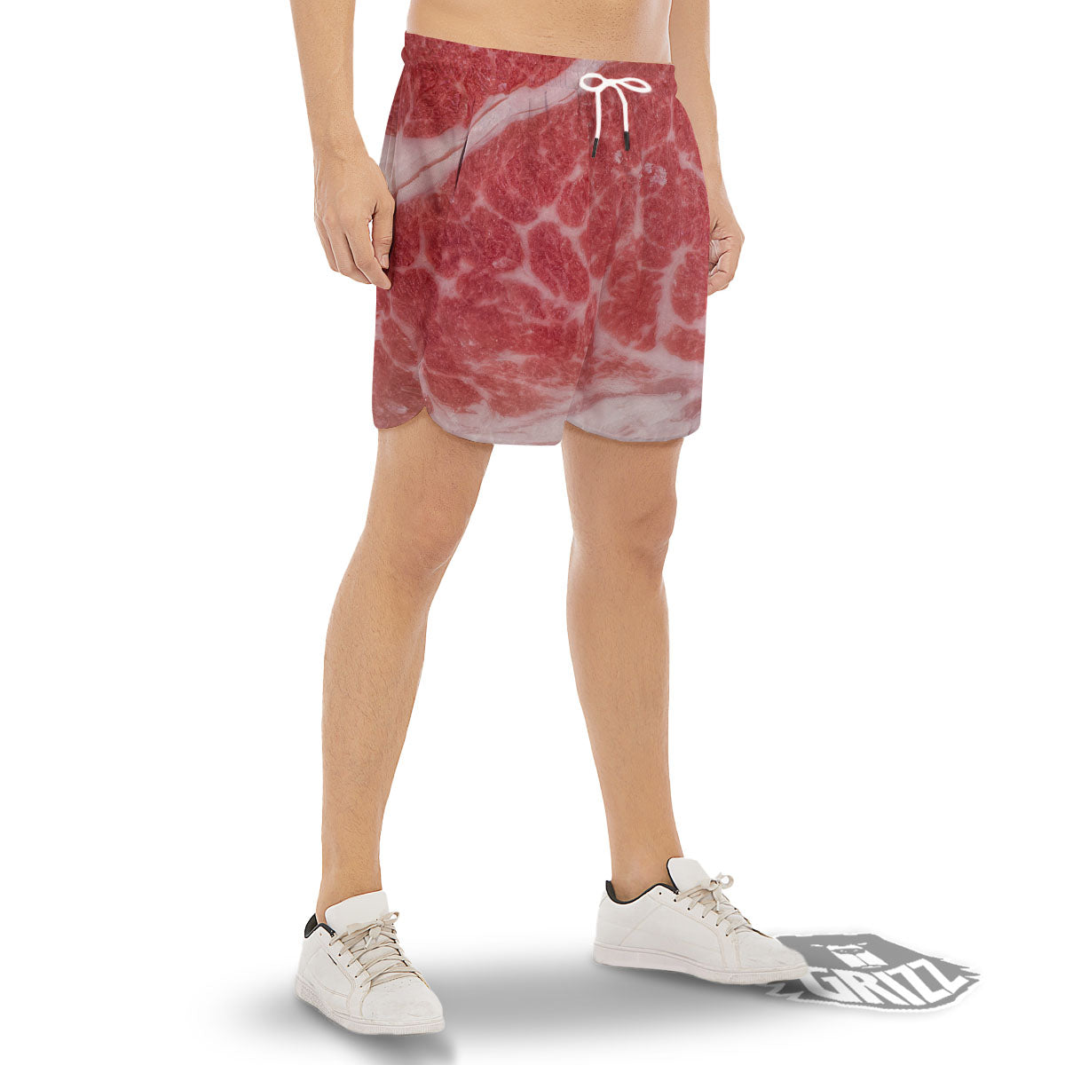 Meat Wagyu Beef Print Men's Gym Shorts-grizzshop