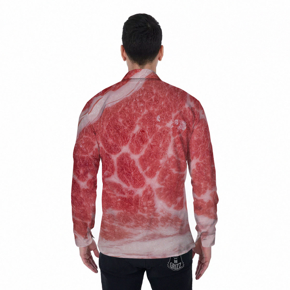 Meat Wagyu Beef Print Men's Long Sleeve Shirts-grizzshop
