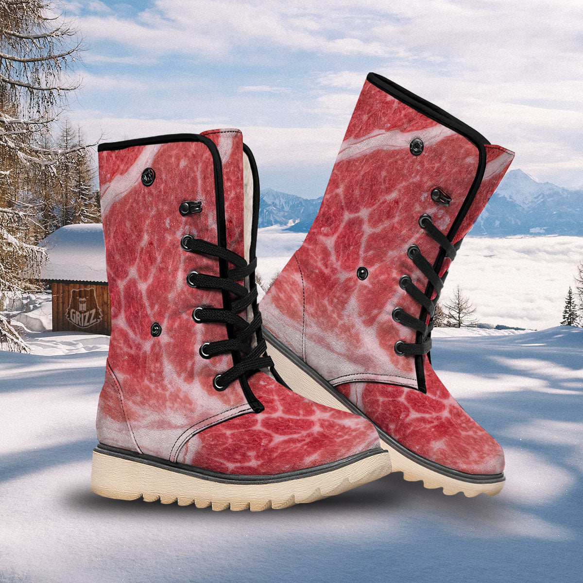 Meat Wagyu Beef Print Snow Boots-grizzshop
