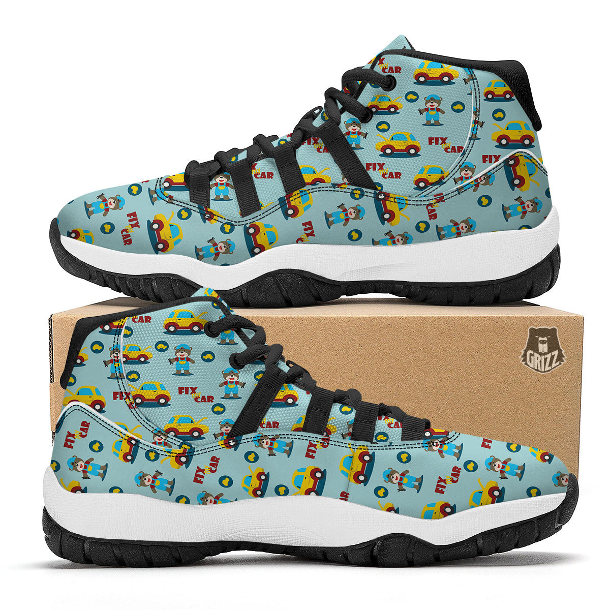 Mechanic Cartoon Print Pattern Black Bball Shoes-grizzshop