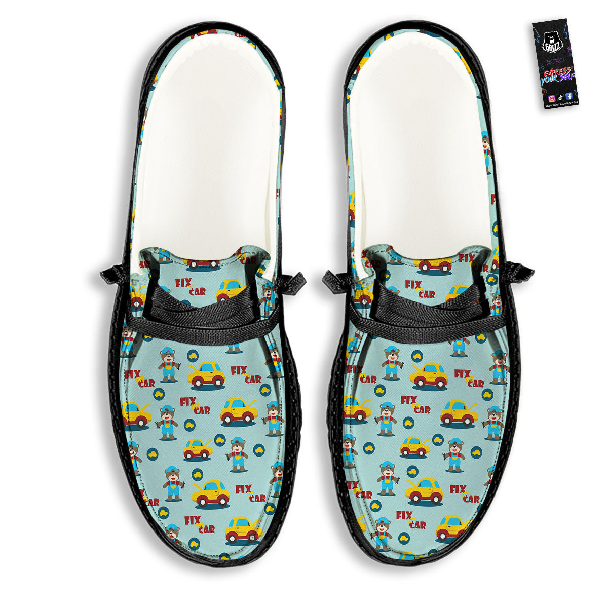 Mechanic Cartoon Print Pattern Black Loafers-grizzshop