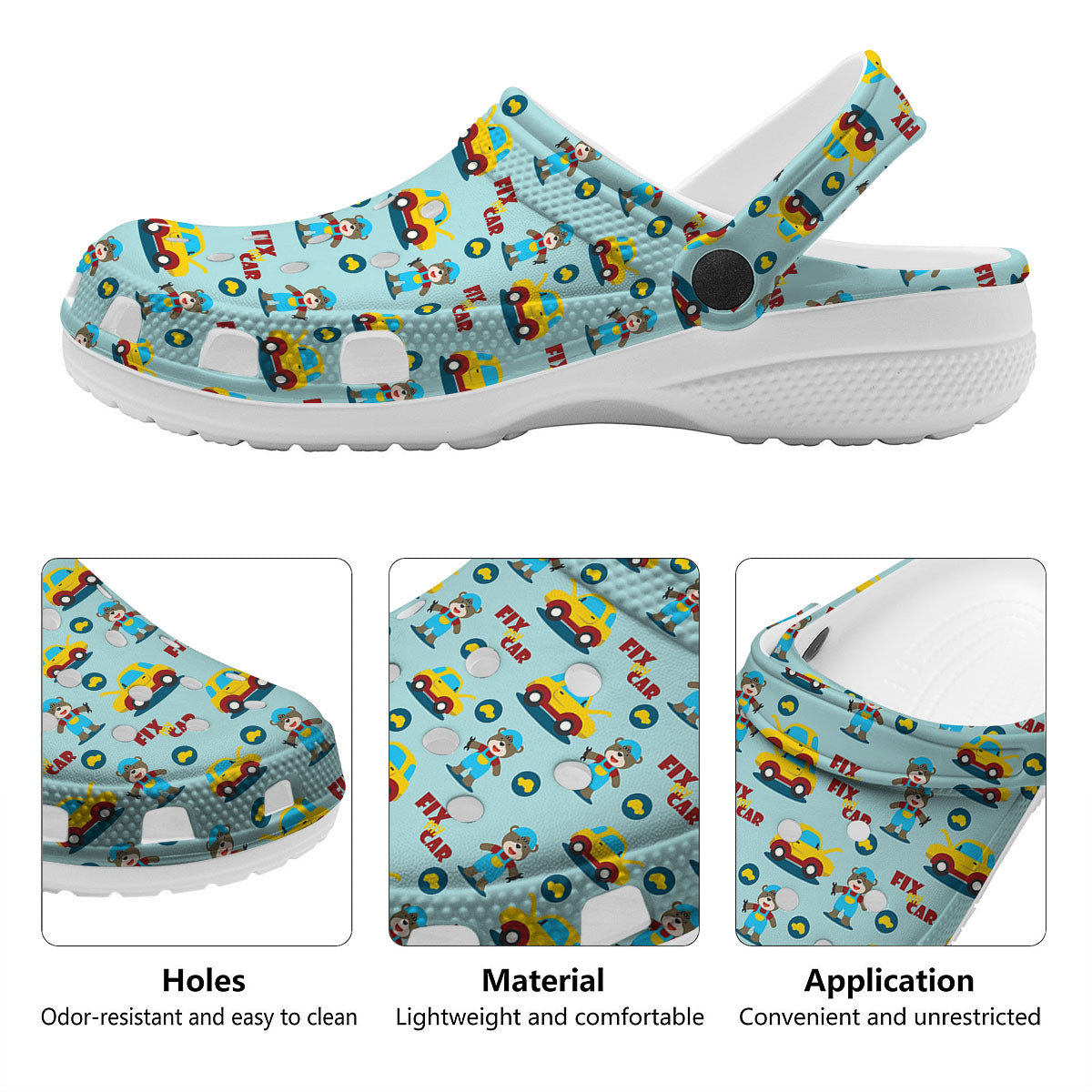 Mechanic Cartoon Print Pattern Clog-grizzshop