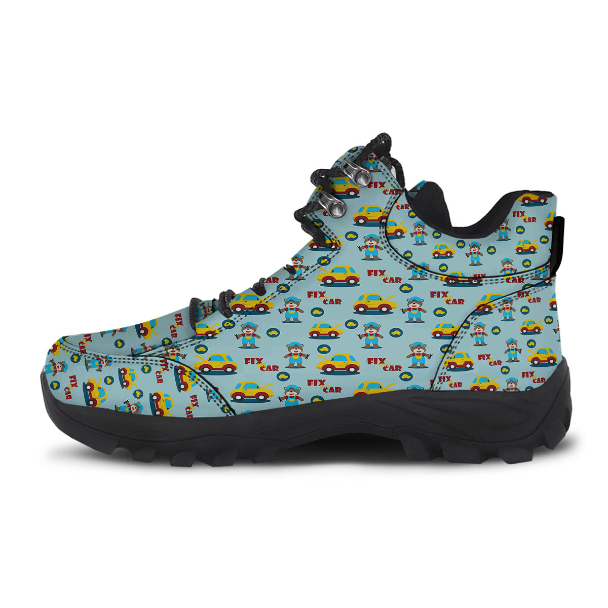 Mechanic Cartoon Print Pattern Hiking Shoes-grizzshop