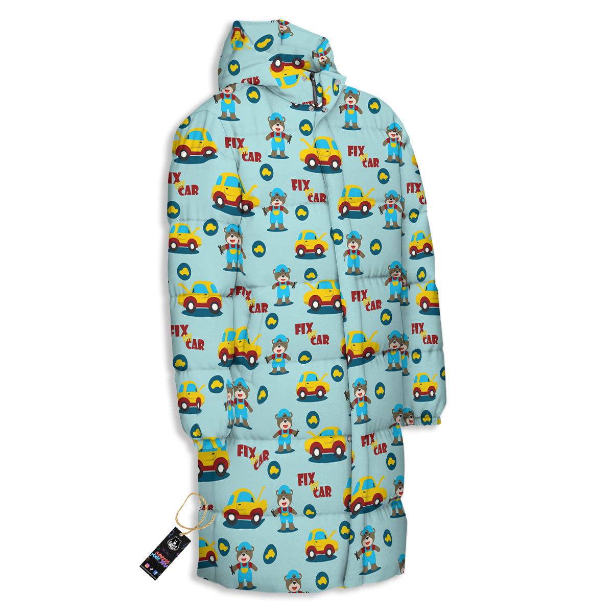 Mechanic Cartoon Print Pattern Long Down Jacket-grizzshop