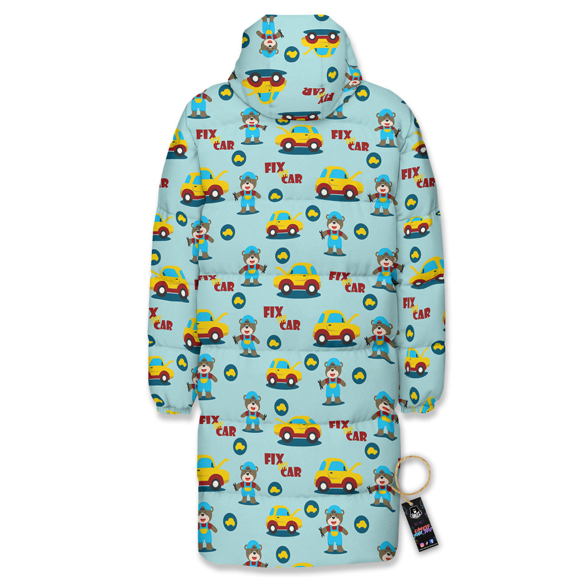 Mechanic Cartoon Print Pattern Long Down Jacket-grizzshop