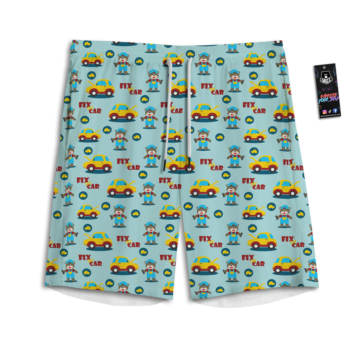 Mechanic Cartoon Print Pattern Men's Athletic Shorts