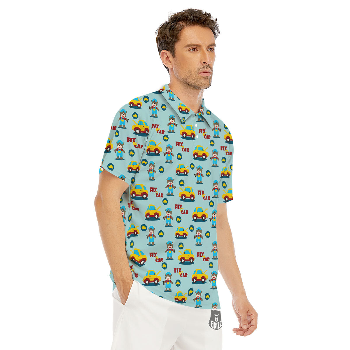Mechanic Cartoon Print Pattern Men's Golf Shirts-grizzshop