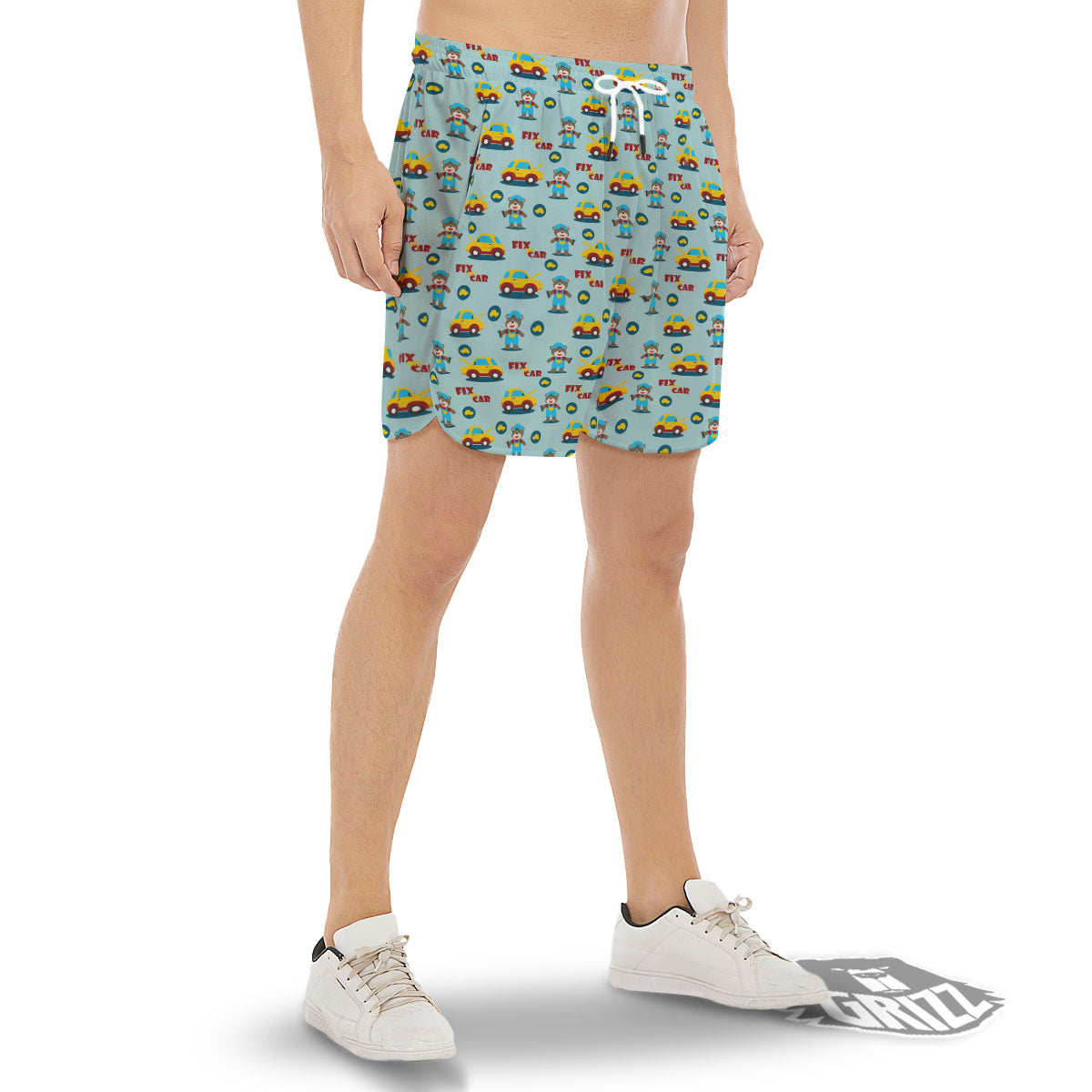 Mechanic Cartoon Print Pattern Men's Gym Shorts-grizzshop