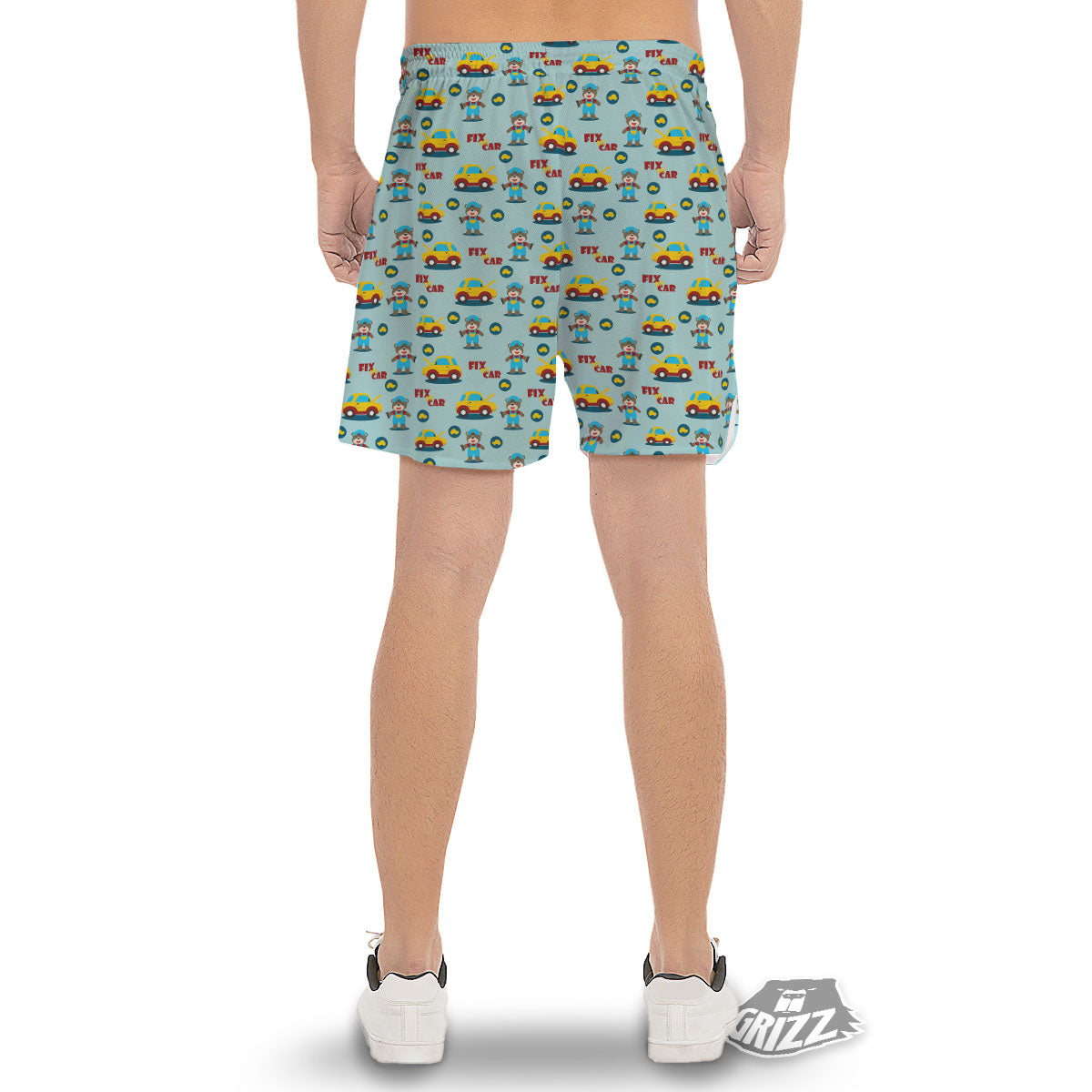 Mechanic Cartoon Print Pattern Men's Gym Shorts-grizzshop