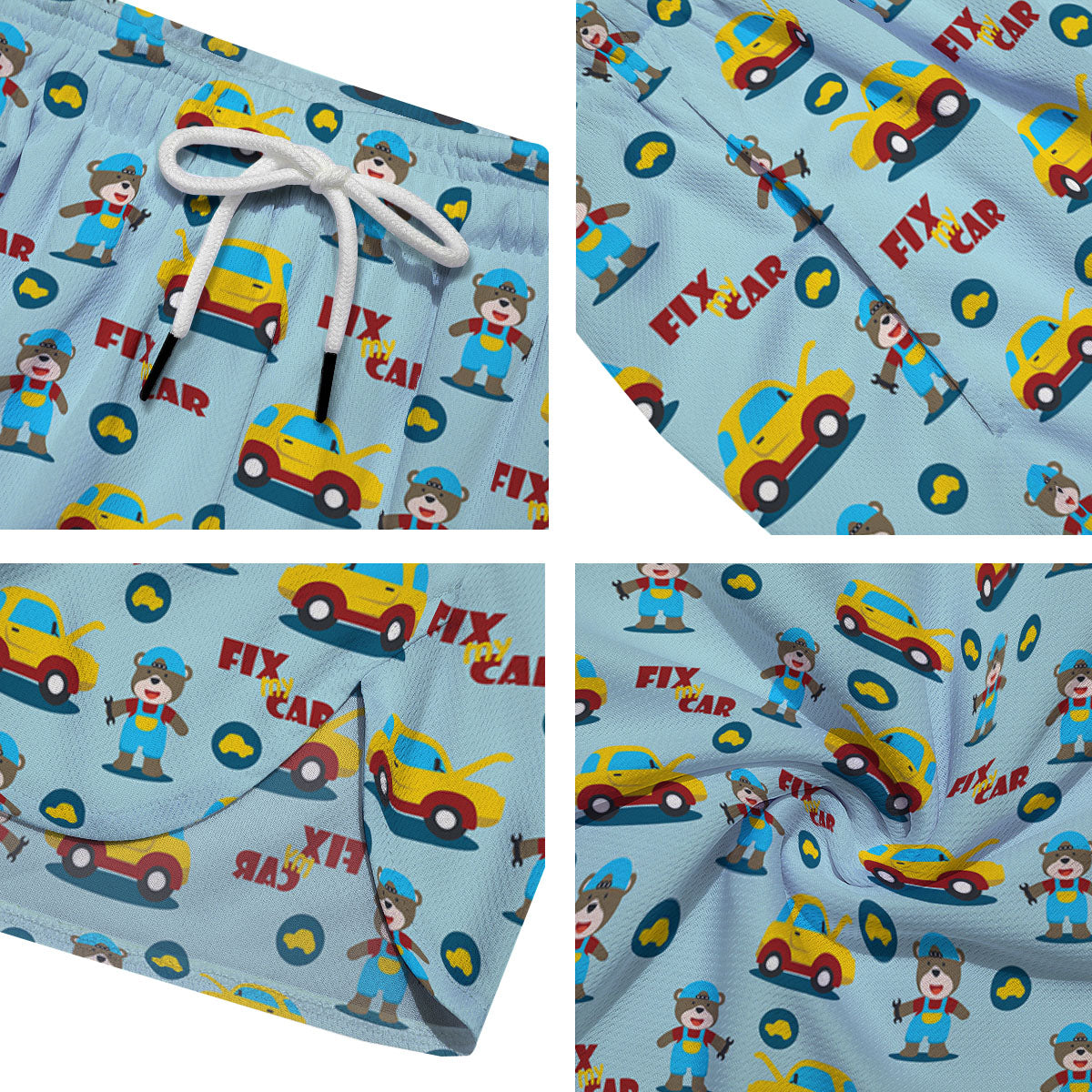 Mechanic Cartoon Print Pattern Men's Running Shorts-grizzshop