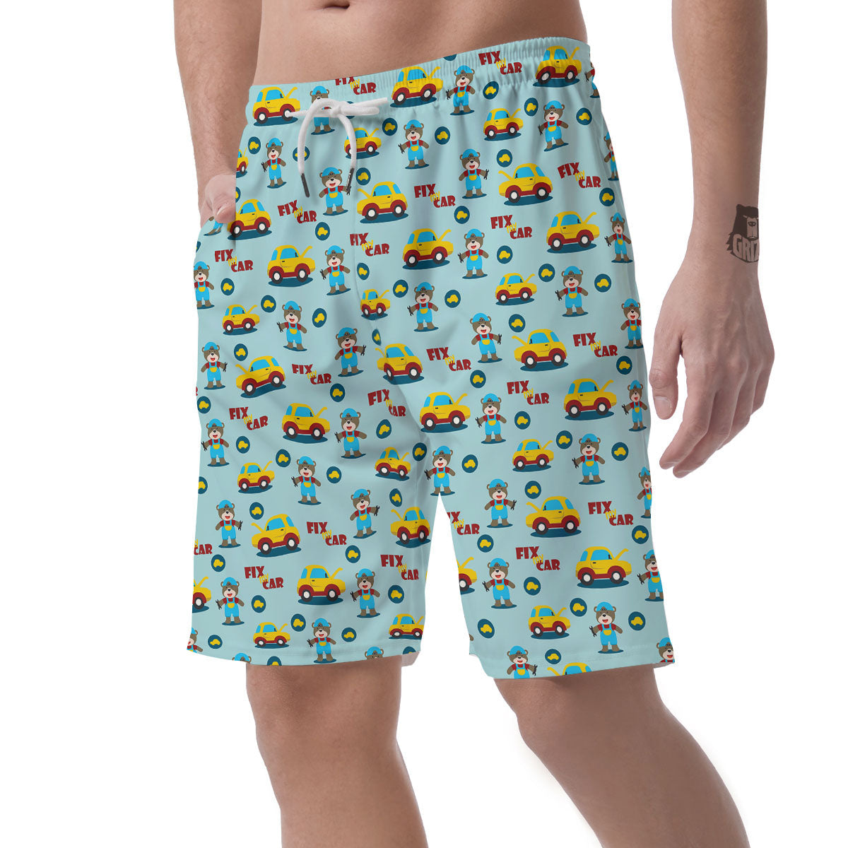 Mechanic Cartoon Print Pattern Men's Shorts-grizzshop
