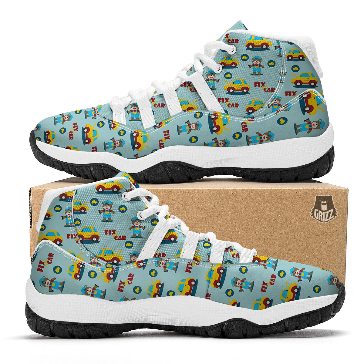 Mechanic Cartoon Print Pattern White Bball Shoes-grizzshop