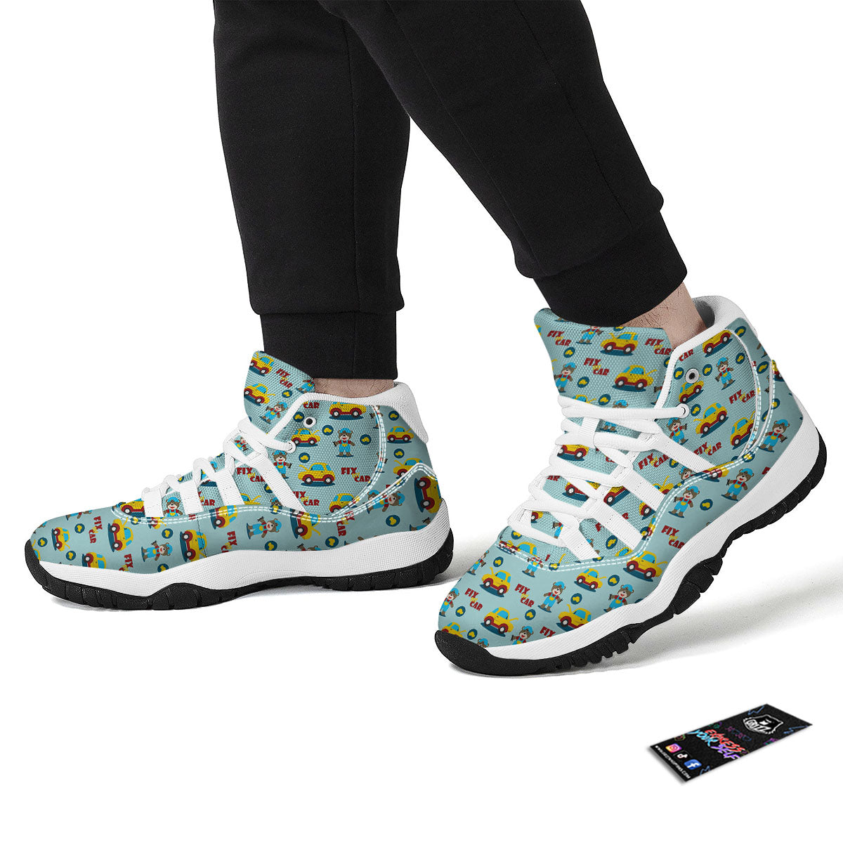 Mechanic Cartoon Print Pattern White Bball Shoes-grizzshop