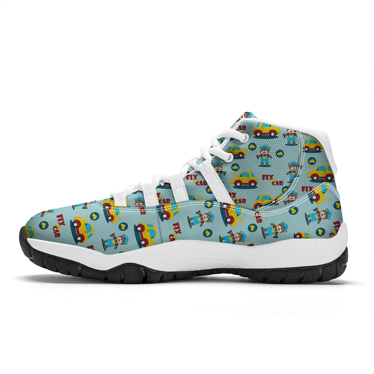 Mechanic Cartoon Print Pattern White Bball Shoes-grizzshop