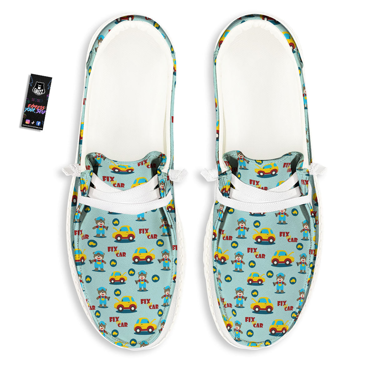Mechanic Cartoon Print Pattern White Loafers-grizzshop
