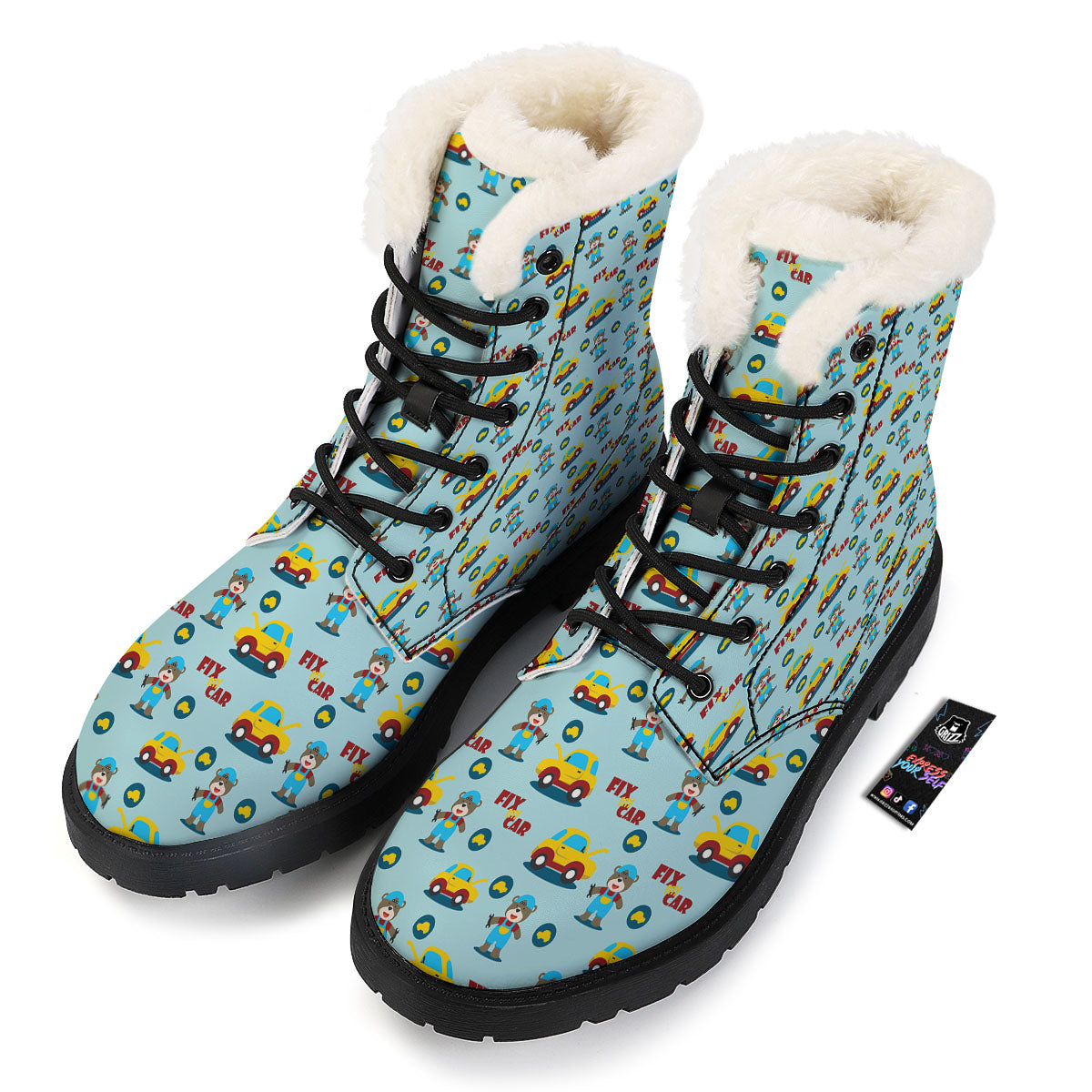 Mechanic Cartoon Print Pattern Winter Boots-grizzshop