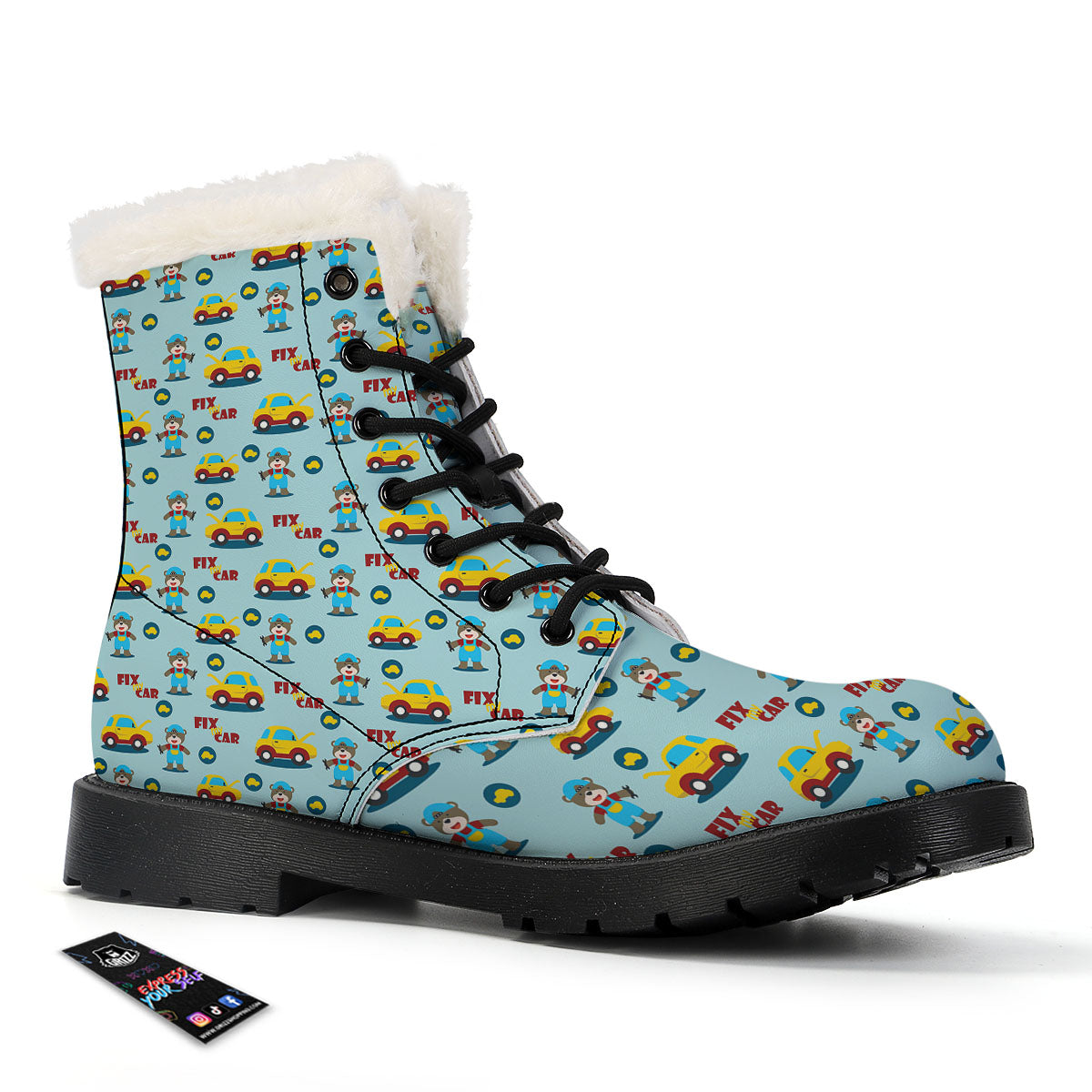 Mechanic Cartoon Print Pattern Winter Boots-grizzshop