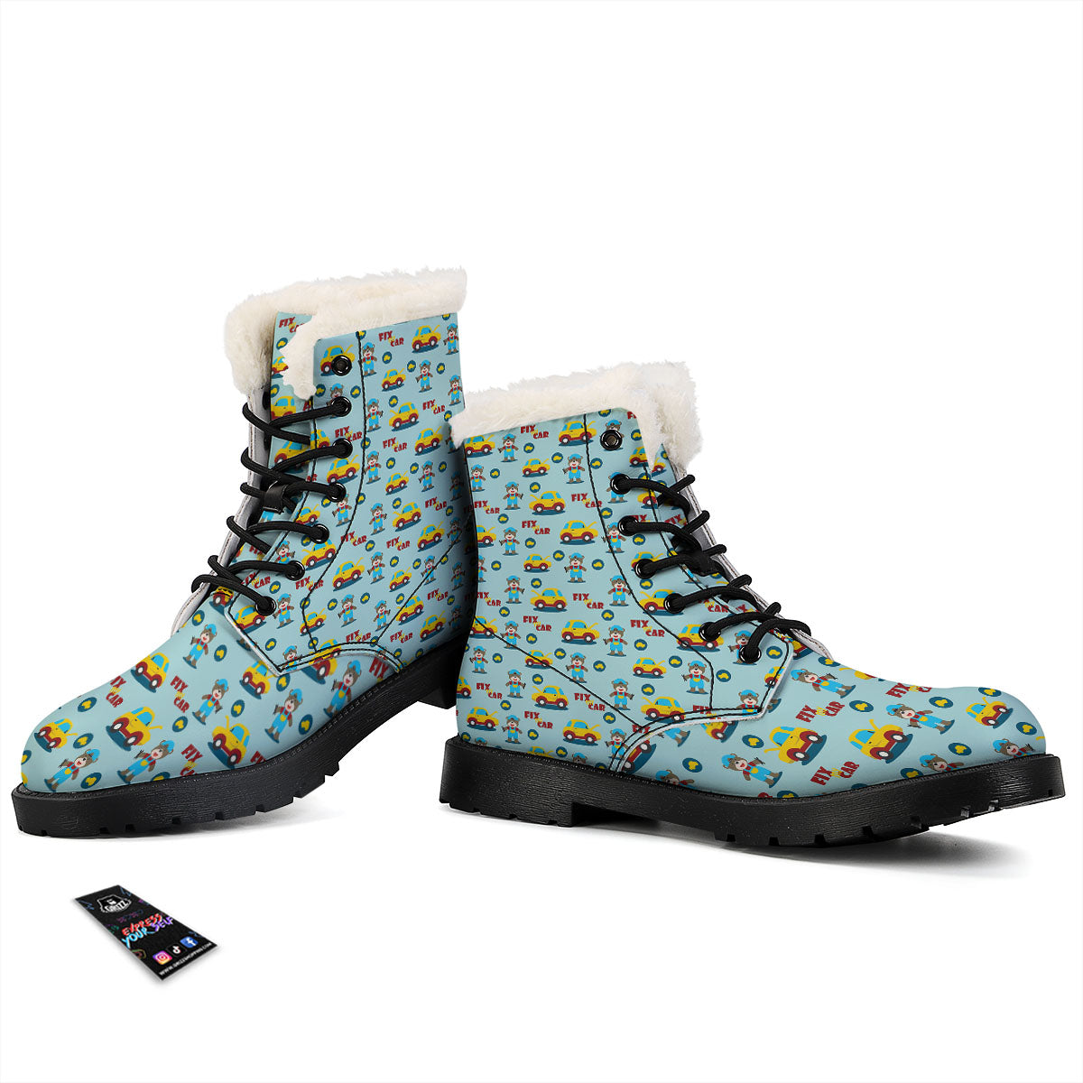 Mechanic Cartoon Print Pattern Winter Boots-grizzshop