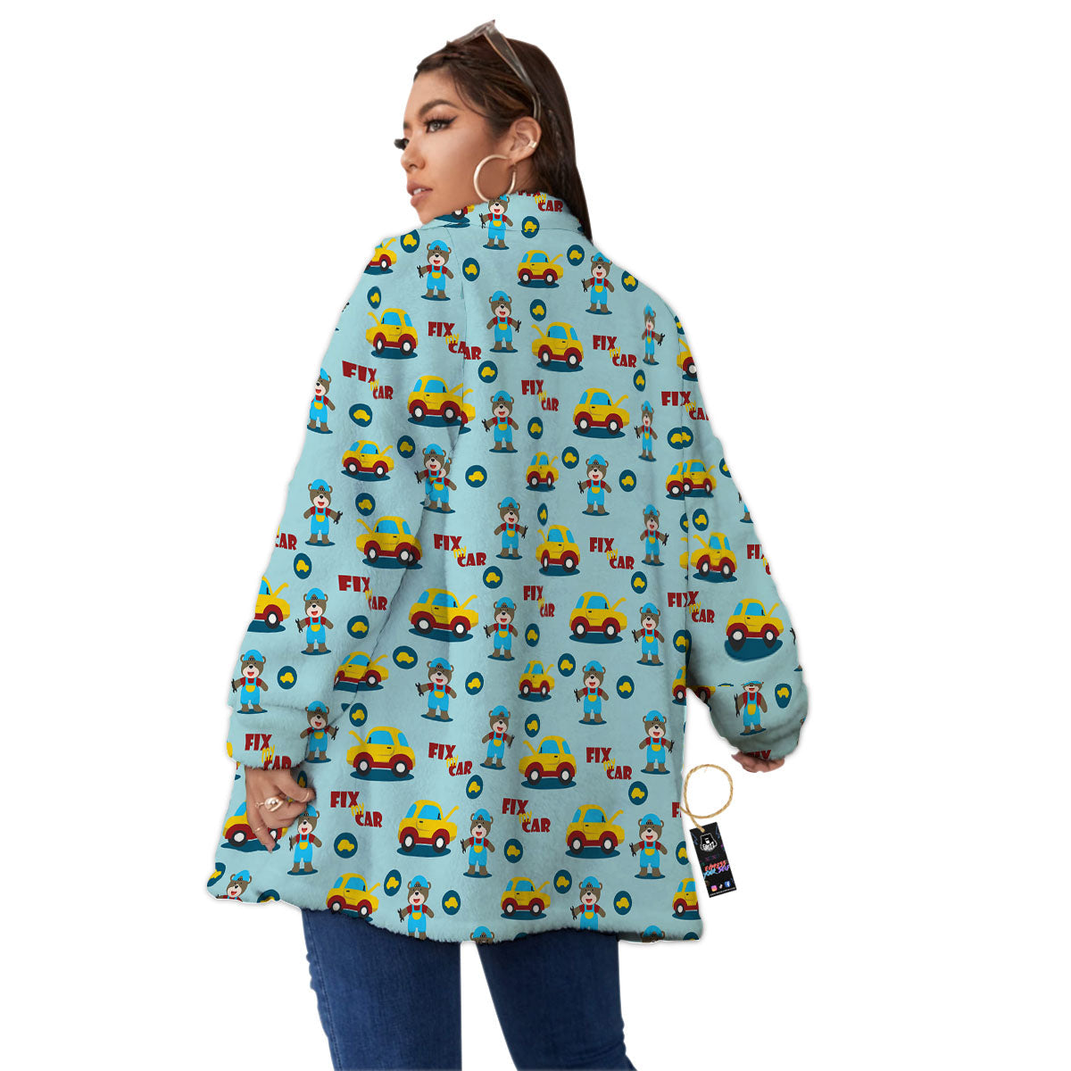 Mechanic Cartoon Print Pattern Women's Sherpa Jacket-grizzshop