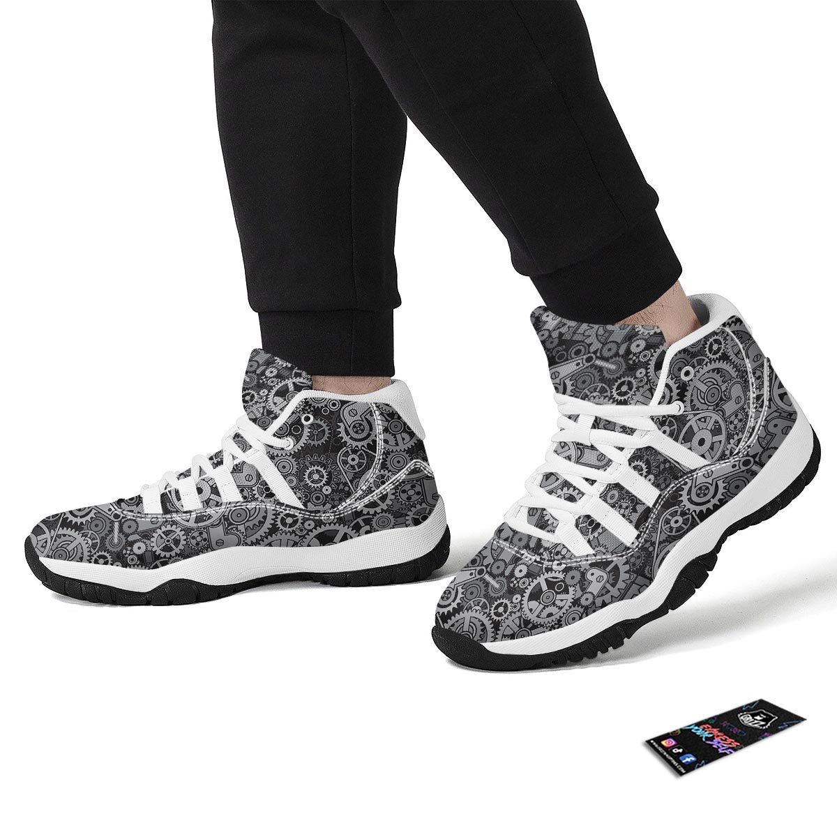 Mechanic Print Pattern White Bball Shoes-grizzshop