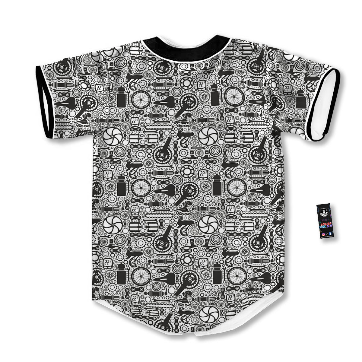 Mechanic White And Black Print Pattern Baseball Jersey-grizzshop