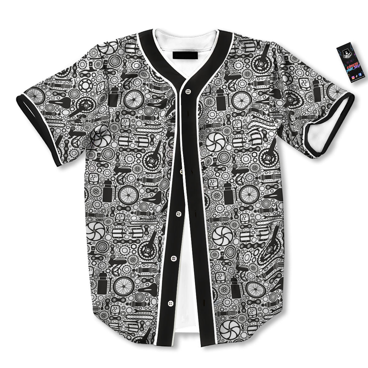 Mechanic White And Black Print Pattern Baseball Jersey-grizzshop
