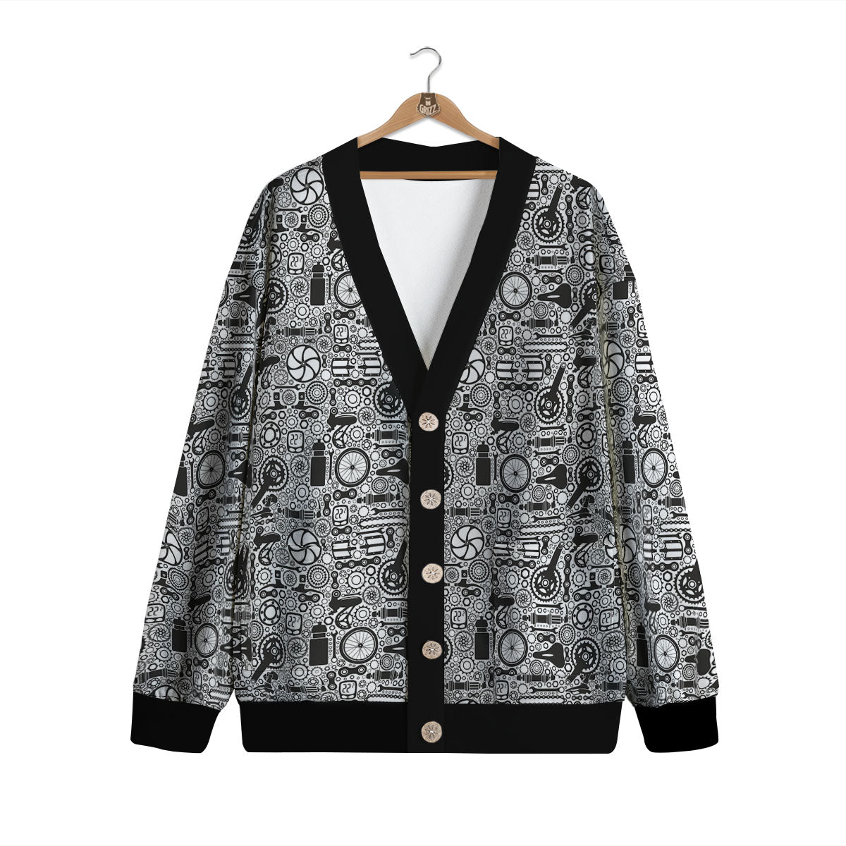 Mechanic White And Black Print Pattern Cardigan-grizzshop