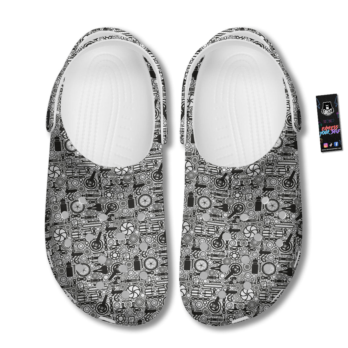 Mechanic White And Black Print Pattern Clog-grizzshop