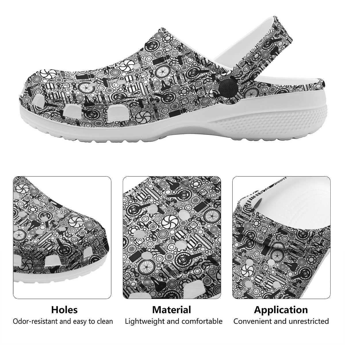 Mechanic White And Black Print Pattern Clog-grizzshop
