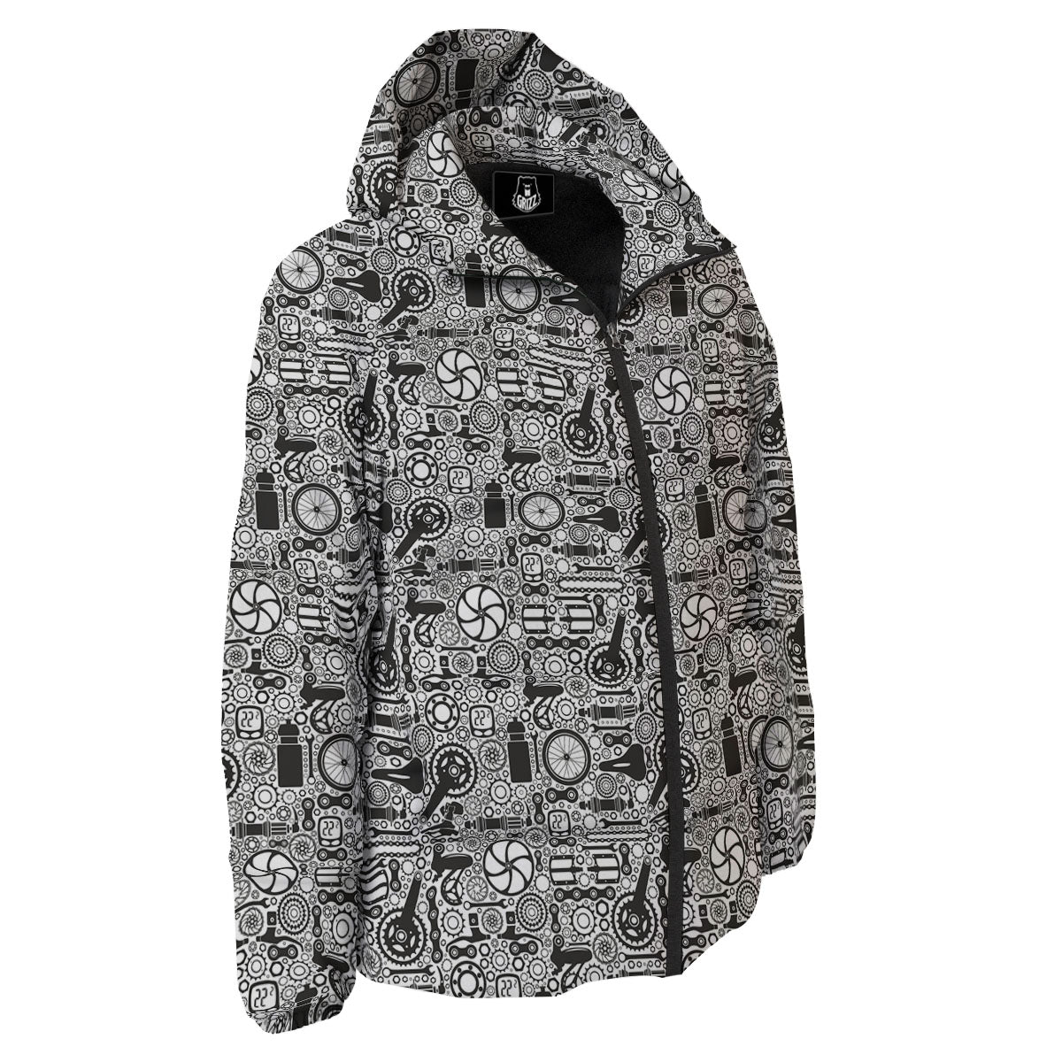 Mechanic White And Black Print Pattern Down Jacket-grizzshop