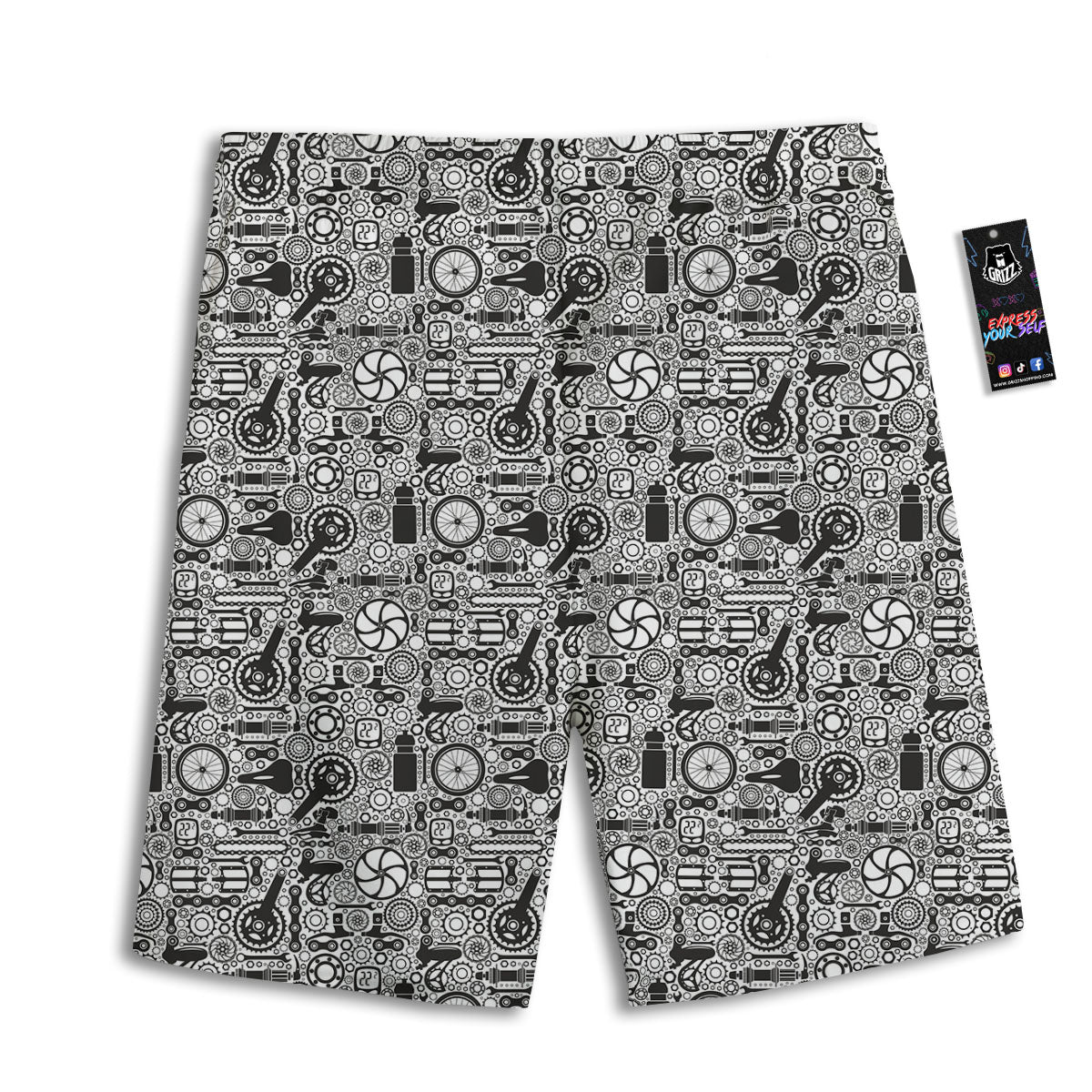 Mechanic White And Black Print Pattern Men's Athletic Shorts