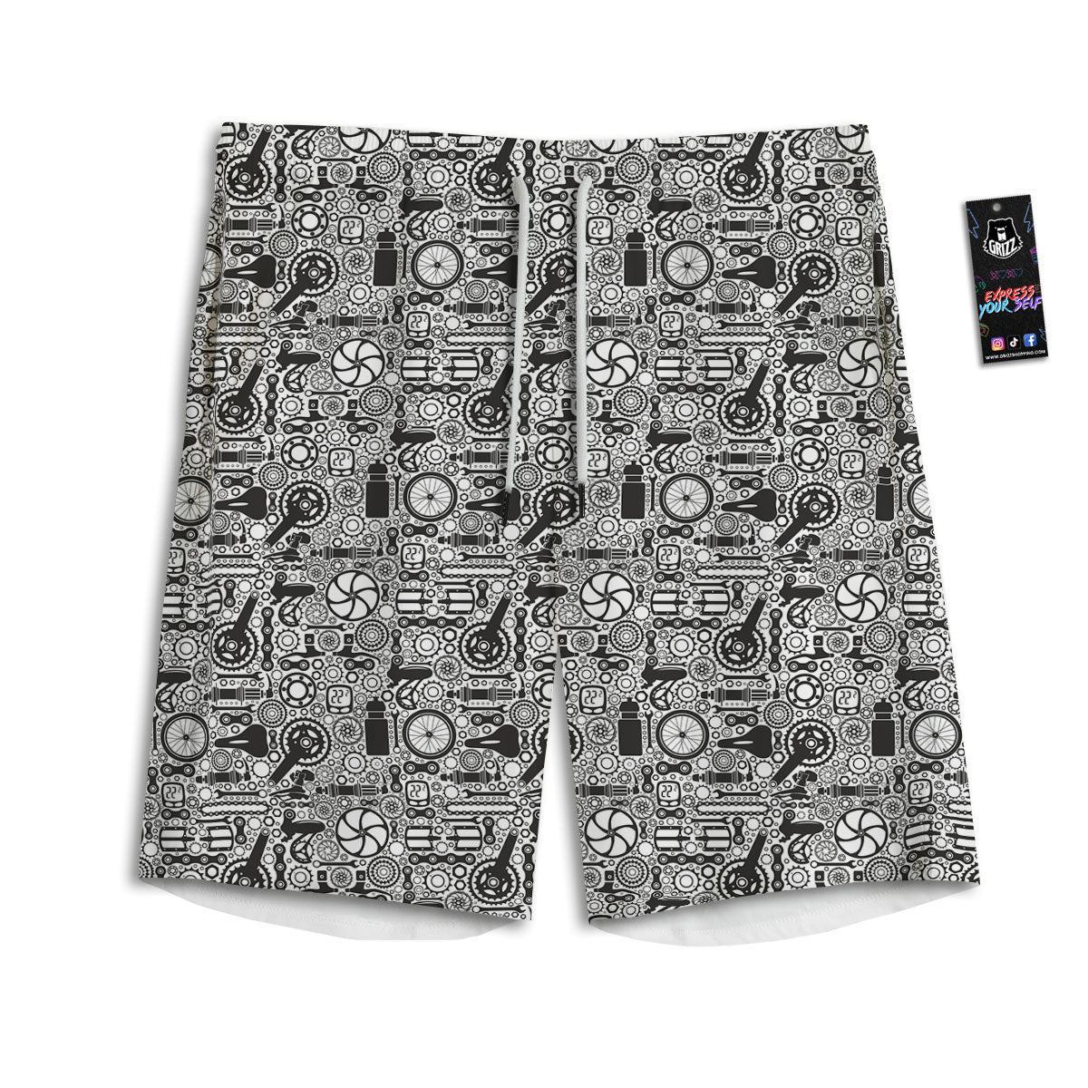 Mechanic White And Black Print Pattern Men's Athletic Shorts